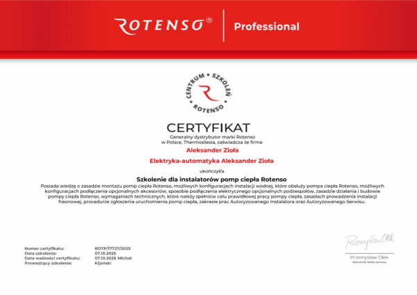 Akredytacja Rotenso – pompy ciepła